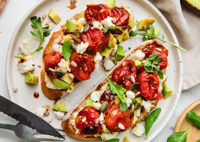 Avocado Sandwiches With Cherry Tomatoes And Feta Cheese