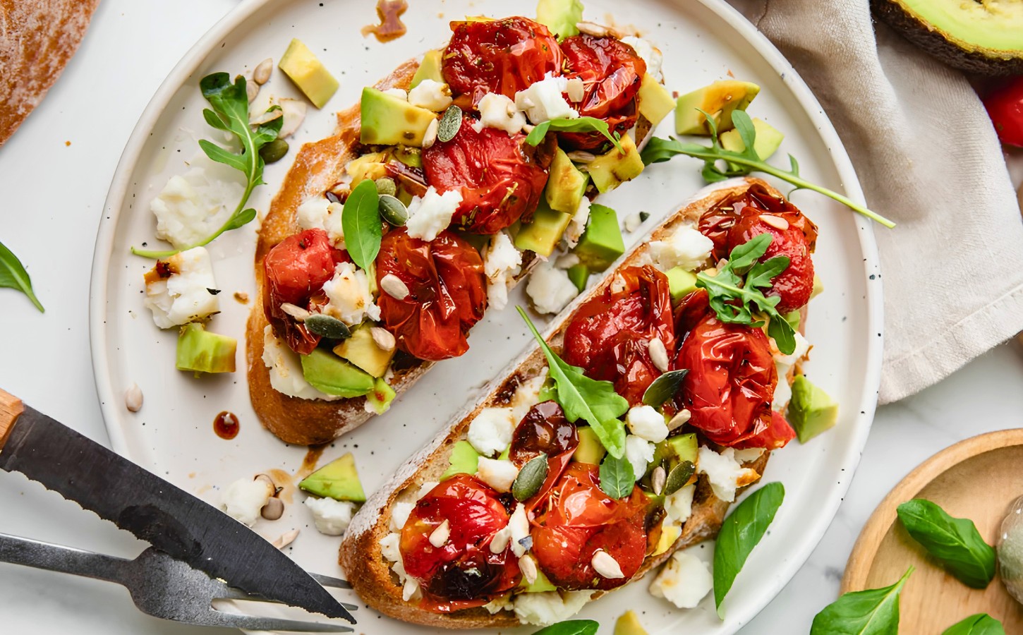 Avocado Sandwiches With Cherry Tomatoes And Feta Cheese