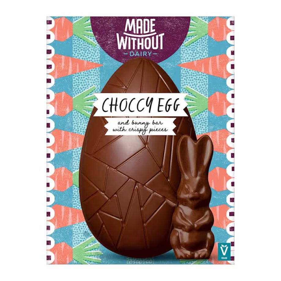 Photo shows the M&S Made Without Dairy Choccy Egg and Bunny Bar, a vegan chocolate Easter egg
