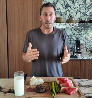 Photo shows Paul Saladino, AKA the "Carnivore MD," while speaking about what he eats in a day. Paul Saladino has now expanded his carnivore diet to include several fruits and vegetables