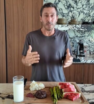 Photo shows Paul Saladino, AKA the "Carnivore MD," while speaking about what he eats in a day. Paul Saladino has now expanded his carnivore diet to include several fruits and vegetables