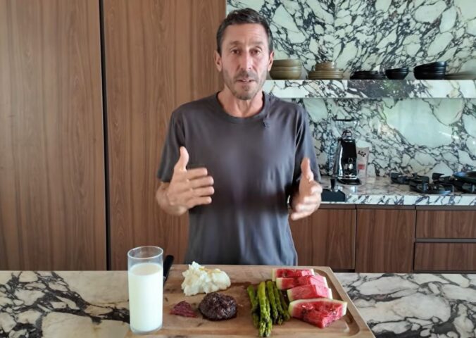 Photo shows Paul Saladino, AKA the "Carnivore MD," while speaking about what he eats in a day. Paul Saladino has now expanded his carnivore diet to include several fruits and vegetables