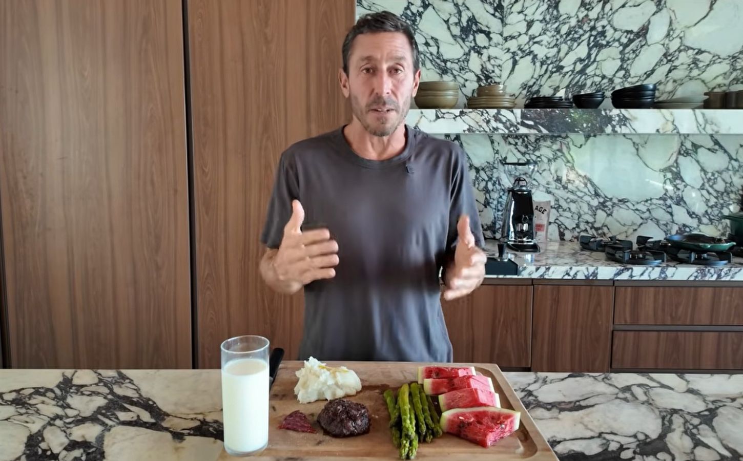 Photo shows Paul Saladino, AKA the "Carnivore MD," while speaking about what he eats in a day. Paul Saladino has now expanded his carnivore diet to include several fruits and vegetables