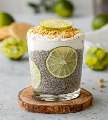 Key Lime Pie Chia Pudding with digestive biscuits, maple syrup, and whipped coconut cream