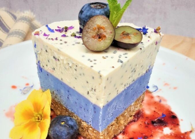 a layered lemon and blueberry cheesecake for blueberry recipes