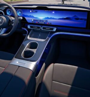 Photo shows the new Mercedes-Benz C-Class, an all-electric saloon car featuring The Vegan Society's Vegan Trademark