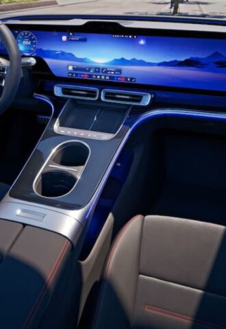 Photo shows the new Mercedes-Benz C-Class, an all-electric saloon car featuring The Vegan Society's Vegan Trademark