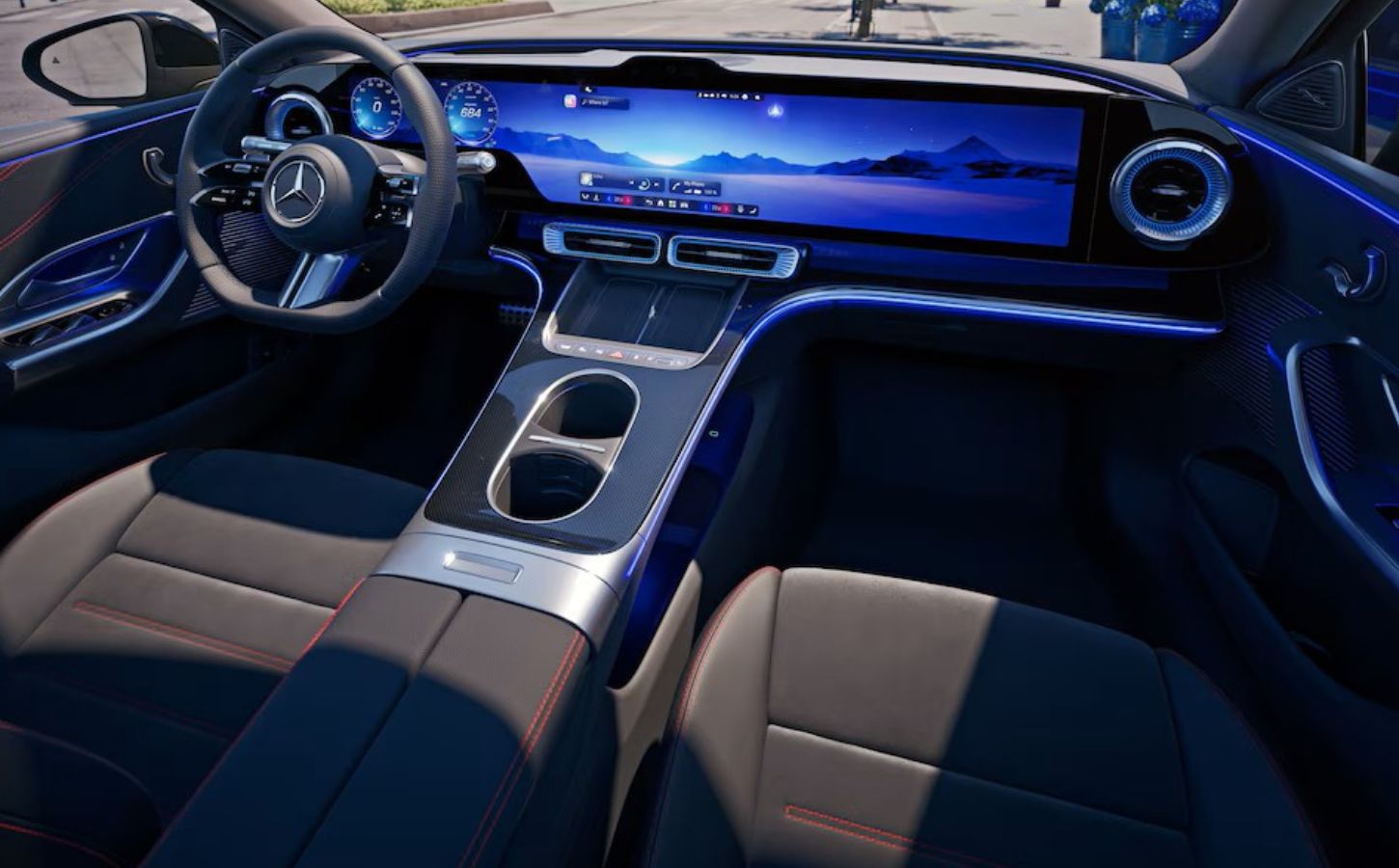 Photo shows the new Mercedes-Benz C-Class, an all-electric saloon car featuring The Vegan Society's Vegan Trademark