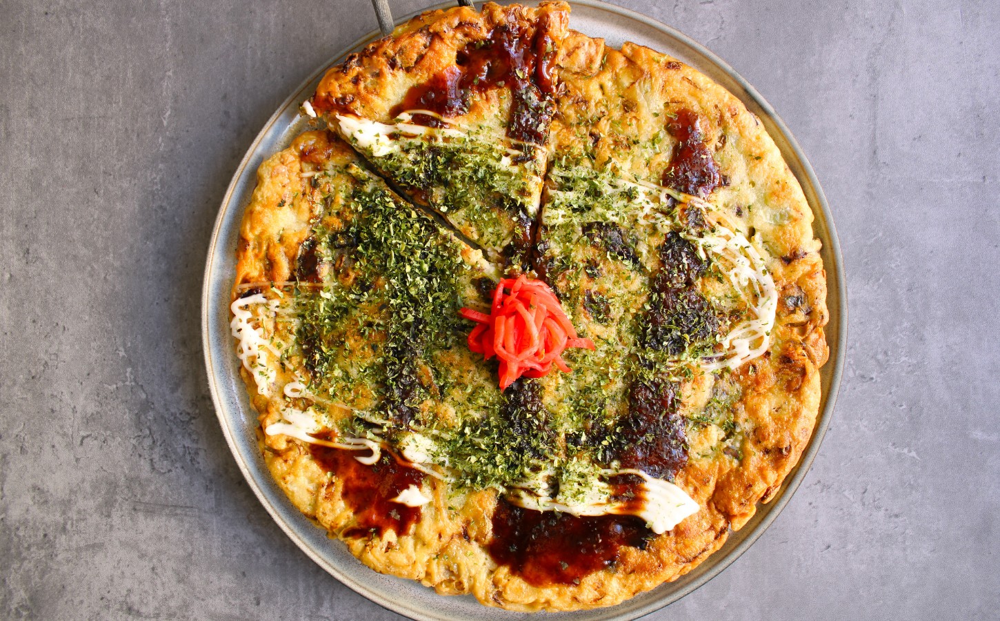 Okonomiyaki with cabbage, yam, and tofu