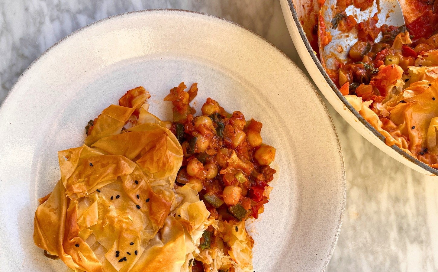 tomato spinach and chickpea filo pie