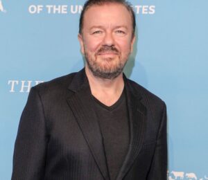 Photo shows Ricky Gervais at The Humane Society's 9th Annual to the Rescue! Gala at Cipriani 42nd Street on November 9, 2018 in New York City. Ricky Gervais has received the Jane Goodall Award for Unwavering Advocacy for Animals