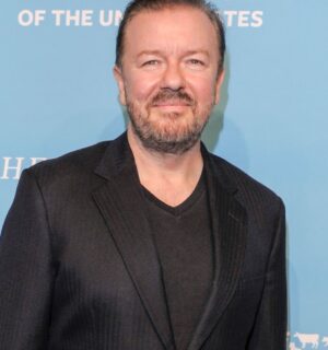 Photo shows Ricky Gervais at The Humane Society's 9th Annual to the Rescue! Gala at Cipriani 42nd Street on November 9, 2018 in New York City. Ricky Gervais has received the Jane Goodall Award for Unwavering Advocacy for Animals