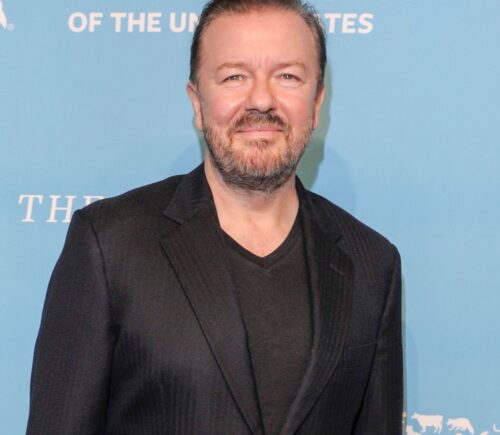 Photo shows Ricky Gervais at The Humane Society's 9th Annual to the Rescue! Gala at Cipriani 42nd Street on November 9, 2018 in New York City. Ricky Gervais has received the Jane Goodall Award for Unwavering Advocacy for Animals