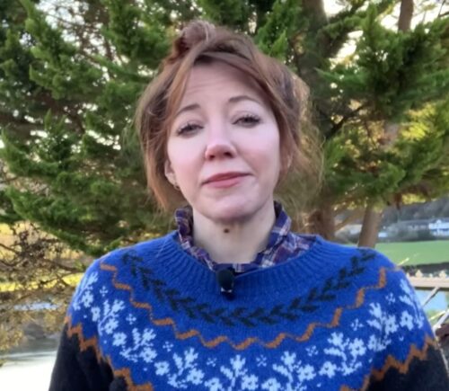Photo shows vegan comedian Diane Morgan, who swapped her vegetarian diet for a fully plant-based one after seeing "horrific" footage, and is taken from a clip she recorded for Animal Equality UK in 2023