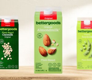 Photo shows the soy, almond, and oat milk drinks produced as part of Walmart's Bettergoods line. A Florida class-action lawsuit is arguing that Walmart’s milk alternatives contain non-plant-based ingredients