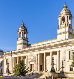 Photo shows the Cardiff Crown Court, where Evan Williams, a Welsh Grand National-winning horse trainer was convicted for grievous bodily harm (GBH) with intent - he will be jailed for three years