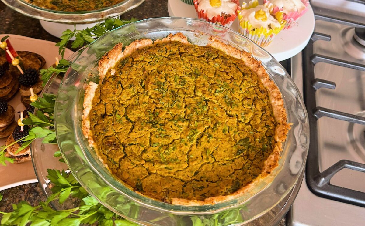 Herby Vegan Quiche with mushrooms, tofu, and nutritional yeast