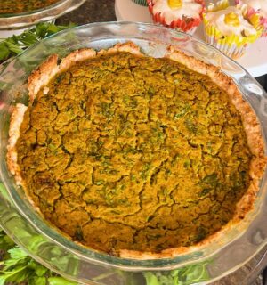 Herby Vegan Quiche with mushrooms, tofu, and nutritional yeast