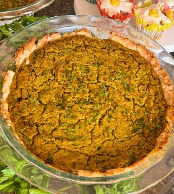 Herby Vegan Quiche with mushrooms, tofu, and nutritional yeast