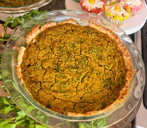 Herby Vegan Quiche with mushrooms, tofu, and nutritional yeast