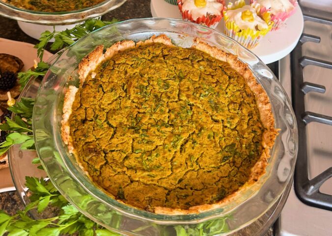 Herby Vegan Quiche with mushrooms, tofu, and nutritional yeast