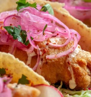 banana blossom tacos with vegan mayo, baja cabbage slaw, and a crispy batter for vegan banana recipes