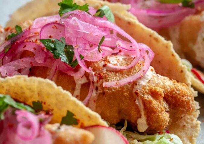 banana blossom tacos with vegan mayo, baja cabbage slaw, and a crispy batter for vegan banana recipes