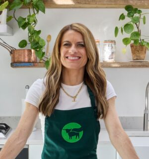 Photo shows Karen Carney, a sports journalist, celebrated footballer, and the winner of last year’s Strictly Come Dancing, in a Beyond Meat apron. Beyond is partnering with Karen Carney on a new UK campaign promoting balanced plant-based eating