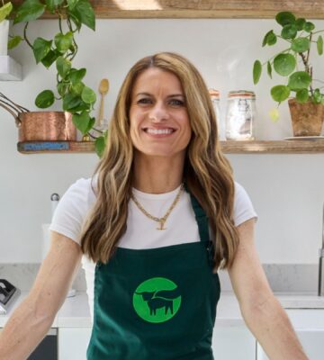 Photo shows Karen Carney, a sports journalist, celebrated footballer, and the winner of last year’s Strictly Come Dancing, in a Beyond Meat apron. Beyond is partnering with Karen Carney on a new UK campaign promoting balanced plant-based eating