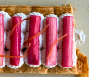 Vegan Crematta, Vanilla, Rhubarb And Ginger Pastry with plant-based ingredients