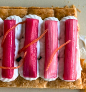 Vegan Crematta, Vanilla, Rhubarb And Ginger Pastry with plant-based ingredients