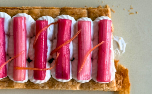 Vegan Crematta, Vanilla, Rhubarb And Ginger Pastry with plant-based ingredients