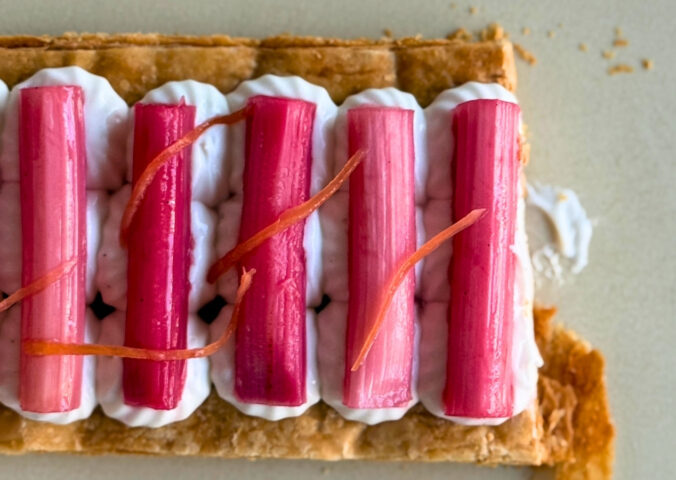 Vegan Crematta, Vanilla, Rhubarb And Ginger Pastry with plant-based ingredients