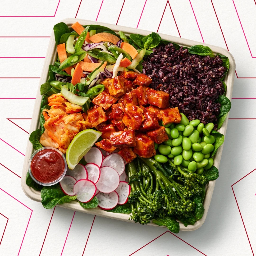 Photo shows the new Korean BBQ tofu "Super Plate" at Pret A Manger