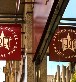 Photo shows the front of a Pret A Manger Cafe. Pret has launched a new vegan Korean BBQ tofu "Super Plate"