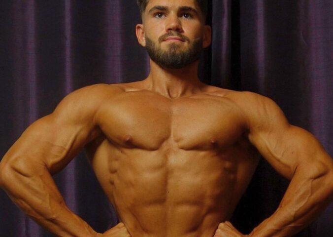 Photo shows Joey Bilotech, one of the two vegan bodybuilders who took first place at a recent OCB Spring Naturals competition