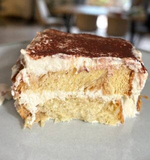 vegan Greek tiramisu with tofu and tsureki