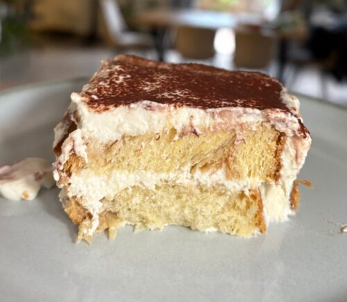 vegan Greek tiramisu with tofu and tsureki