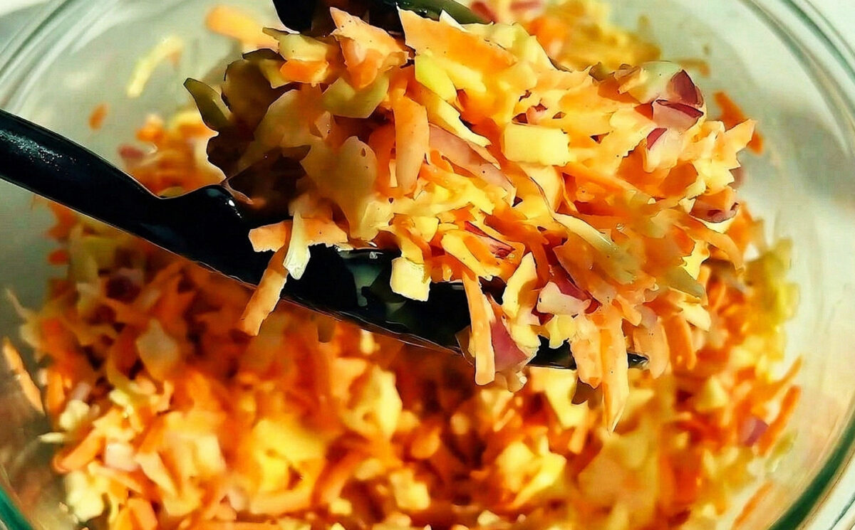 Vegan Jamaican coleslaw with cabbage, scotch bonnet, vegan mayo, sugar, lime and more