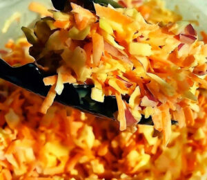 Vegan Jamaican coleslaw with cabbage, scotch bonnet, vegan mayo, sugar, lime and more