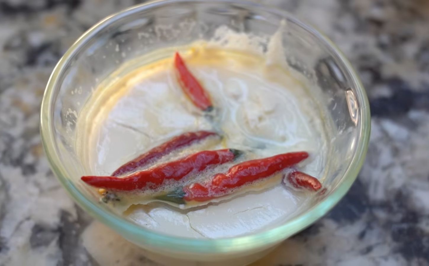 To make vegan yogurt from chilis, Miyoko adds whole Thai chilis to warm plant milk to ferment and create a starter culture