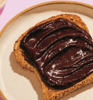 Brownie Batter Breakfast Toast made from hemp hearts, cocoa, and maple syrup