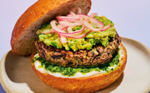 Cumin Lime Black Bean Burgers with cilantro, onion, black beans, lime, and vegan mayo
