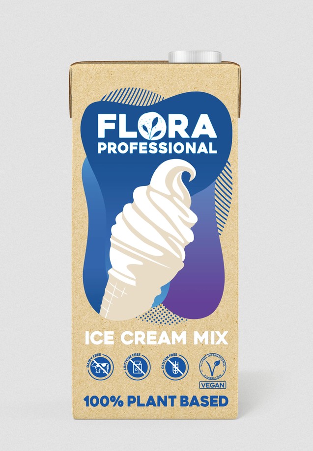 Photo shows a computer generated image of Flora's Professional plant-based Ice Cream Mix. Legoland’s soft serve ice cream is rumored to be vegan by default