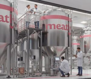 Photo shows some of the production facilities at a Meatly factory. Meatly is building Europe’s largest cultivated meat production facility in London, UK