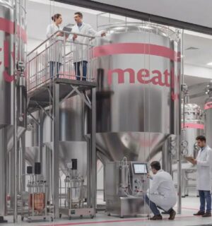 Photo shows some of the production facilities at a Meatly factory. Meatly is building Europe’s largest cultivated meat production facility in London, UK