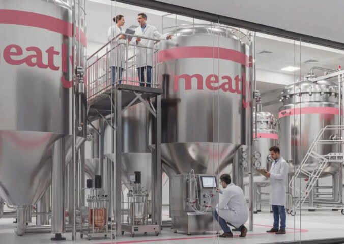 Photo shows some of the production facilities at a Meatly factory. Meatly is building Europe’s largest cultivated meat production facility in London, UK