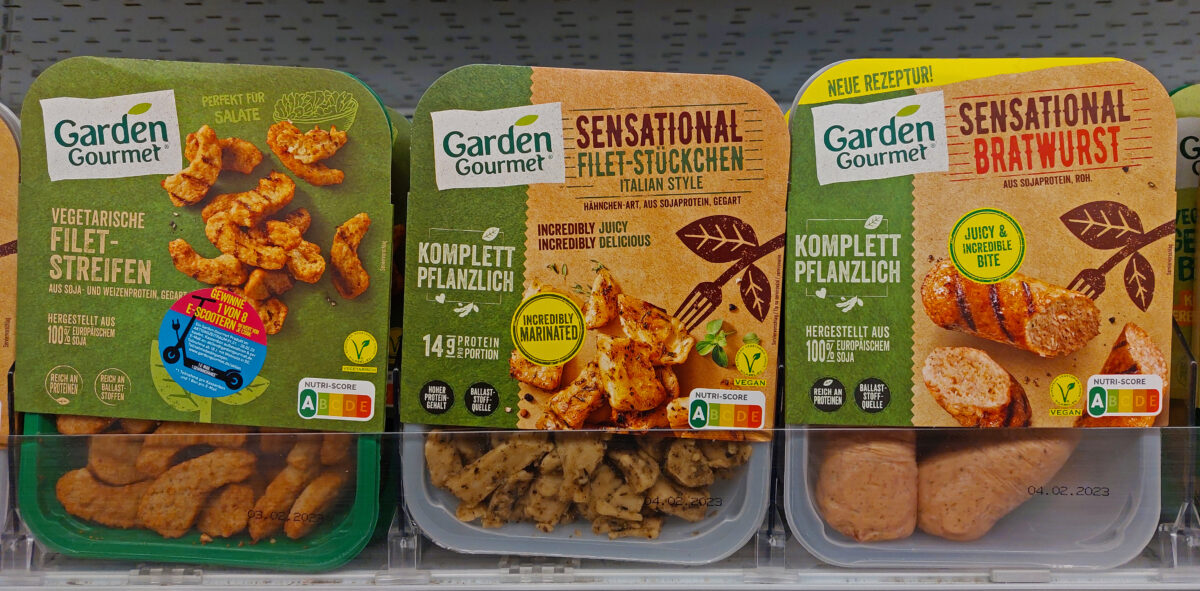 Photo shows three packs of plant-based meat products. The European Parliament has voted to ban a long list of “meaty” words from use on plant-based products and other alternatives