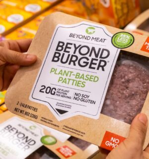 Photo shows someone's hands holding a pack of plant-based meat by Beyond Meat. The European Parliament has voted to ban a long list of “meaty” words from use on plant-based products and other alternatives