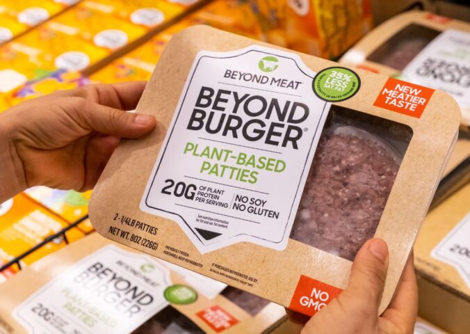 Photo shows someone's hands holding a pack of plant-based meat by Beyond Meat. The European Parliament has voted to ban a long list of “meaty” words from use on plant-based products and other alternatives